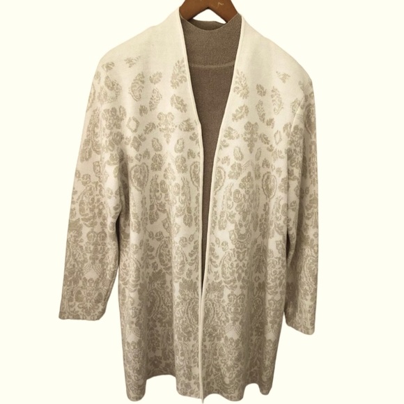Chicos Ivory Gold Metallic Open Cardigan Duster sixe XLarge (3) - Picture 1 of 4